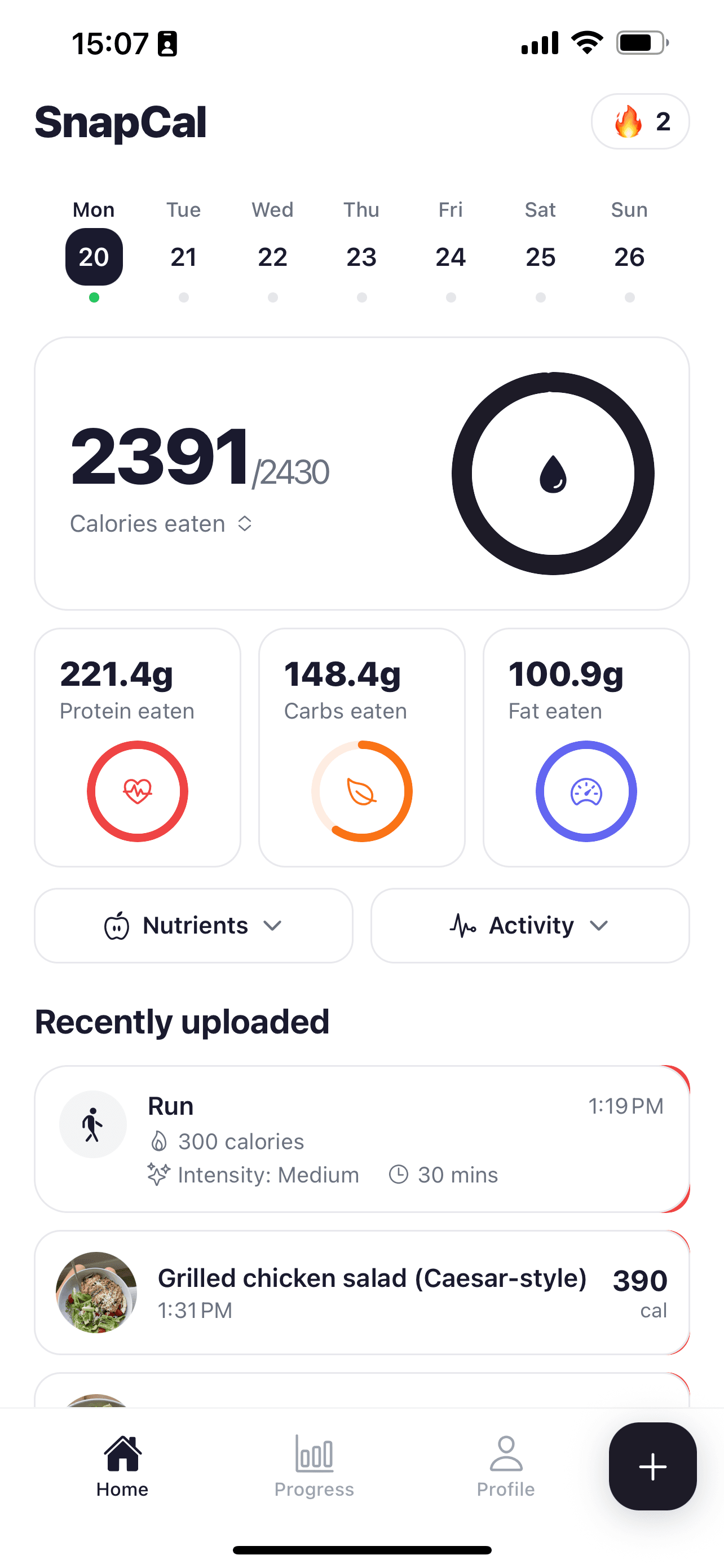 SnapCal app screen
